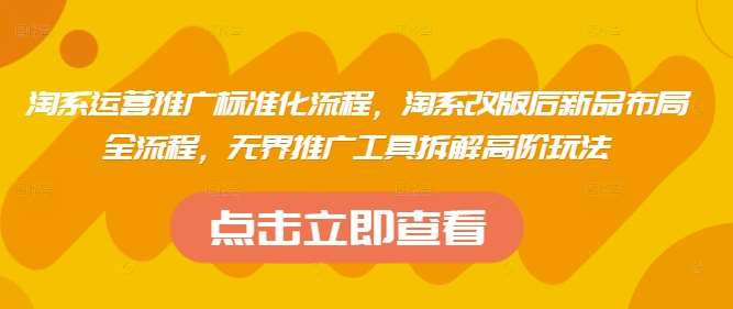 淘系运营推广标准化流程，​淘系改版后新品布局全流程，无界推广工具拆解高阶玩法-领学通