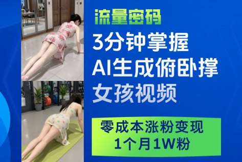 3分钟掌握AI生成俯卧撑女孩视频，零成本涨粉变现，1个月1W粉-领学通