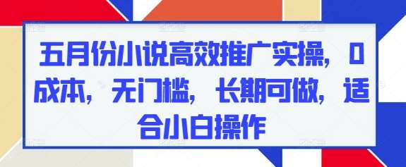 五月份小说高效推广实操，0成本，无门槛，长期可做，适合小白操作-领学通