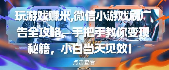 玩游戏挣米，微信小游戏刷广告全攻略，手把手教你变现秘籍，小白当天见效-领学通