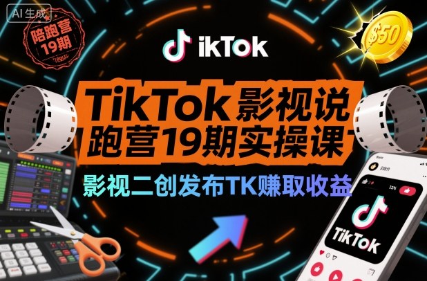 TikTok影视解说陪跑营19期实操课,影视二创发布TK賺取收益,万播收益50美金(更新)-领学通