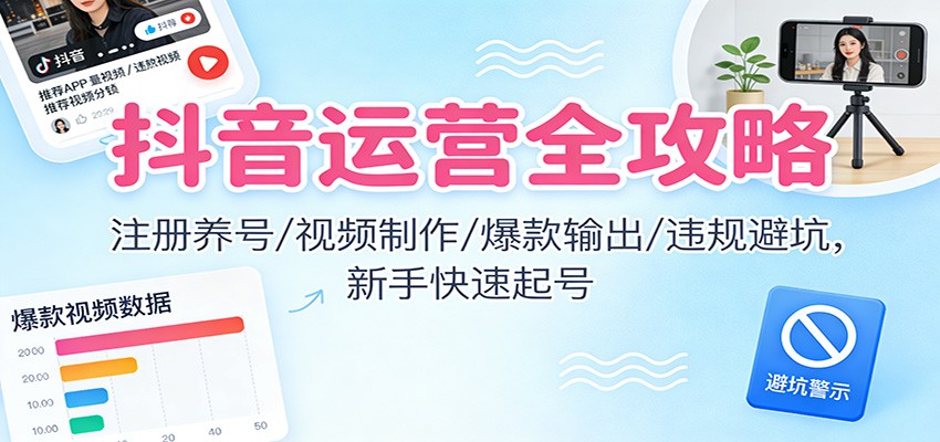 抖音运营全攻略:注册养号/视频制作/爆款输出/违规避坑,新手快速起号-领学通