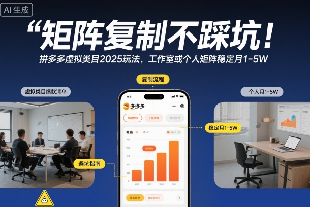 矩阵复制不踩坑!拼多多虚拟类目2025玩法,工作室或者个人矩阵稳定月1-5W【揭秘】-领学通