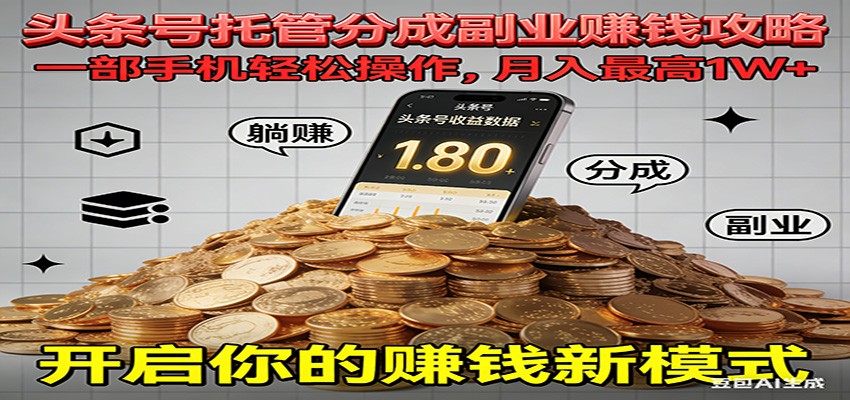 全程托管今日头条,一部手机就可以开干,最高躺赚1W+-领学通