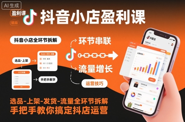 抖音小店盈利课-选品-上架-发货-流量全环节拆解,手把手教你搞定抖店运营-领学通