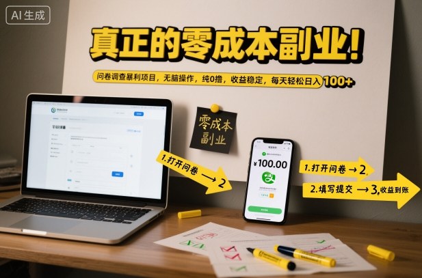 真正的零成本副业!问卷调查暴利项目,无脑操作,纯0撸,收益稳定,每天轻松日入100+【揭秘】-领学通