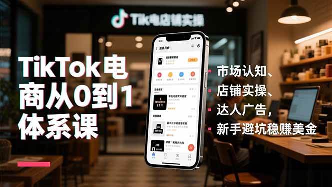 (16818期)TikTok电商从0到1体系课,市场认知、店铺实操、达人广告,新手避坑稳赚美金-领学通