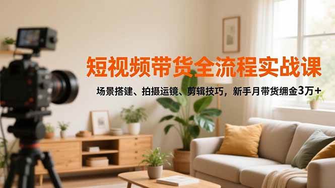 （16680期）短视频带货全流程实战课，场景搭建、拍摄运镜、剪辑技巧，新手月带货佣金3万+-领学通