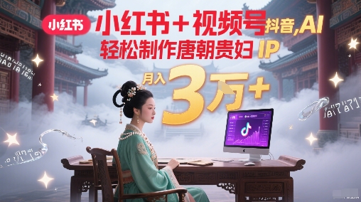 小红书+视频号+抖音，AI轻松制作唐朝贵妇IP，每天30分钟，轻松产出N条，月入3W+-领学通