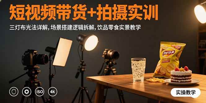（15540期）短视频带货+拍摄实训：三灯布光法详解,场景搭建逻辑拆解,饮品零食实景教学-领学通