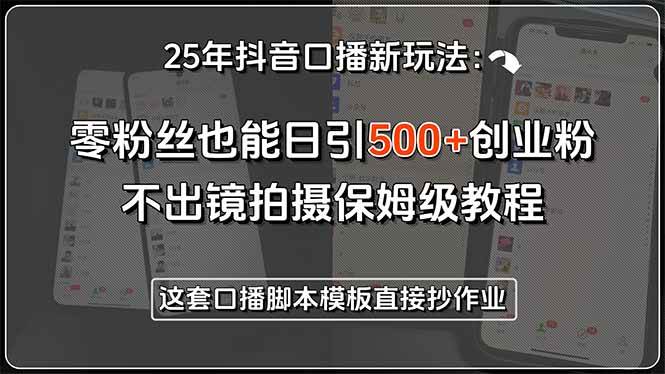 （15384期）25年抖音口播新玩法：零粉丝也能日引500+创业粉，不出镜拍摄保姆级教程…-领学通