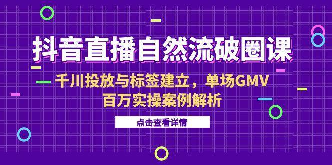 （15136期）抖音直播自然流破圈课-6月，千川投放与标签建立，单场GMV百万实操案例解析-领学通