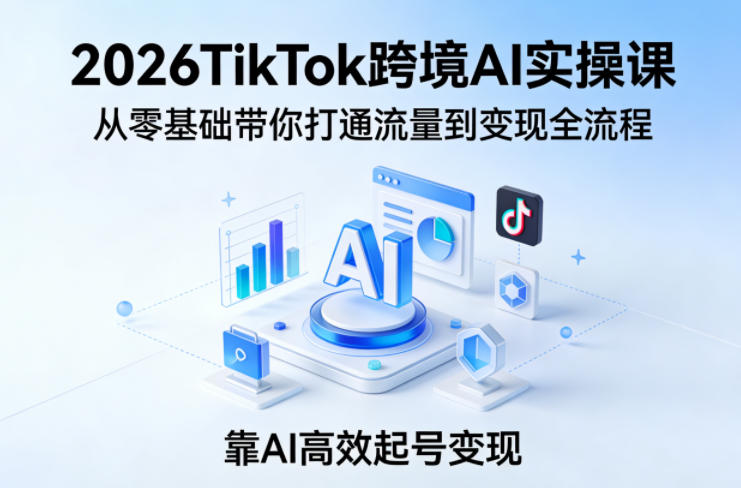 2026TikTok跨境AI实操课,从零基础带你打通流量到变现全流程,靠AI高效起号变现-领学通