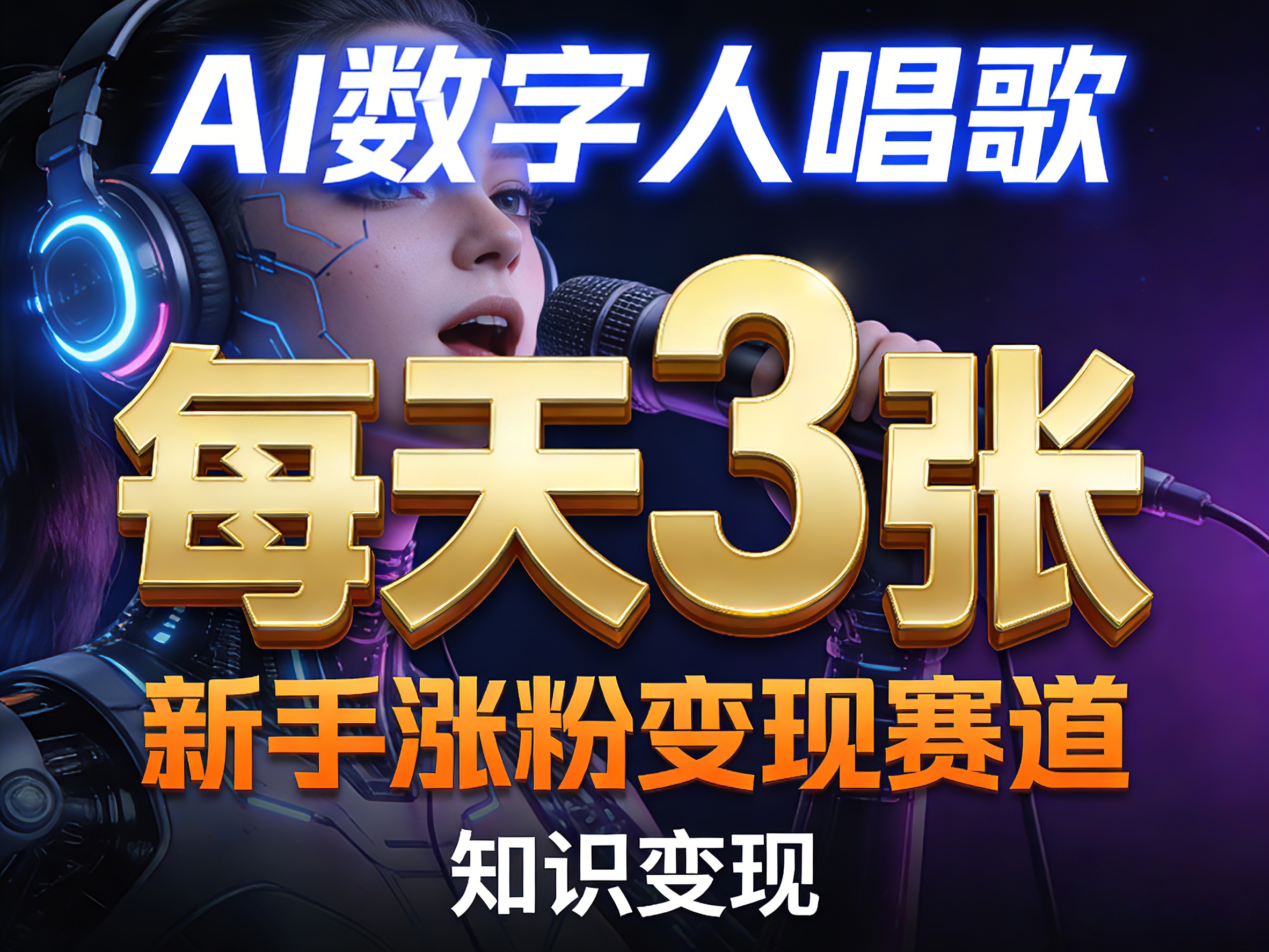 AI数字人唱歌，新手涨粉变现赛道，每天3张和知识付费，副业必备-领学通