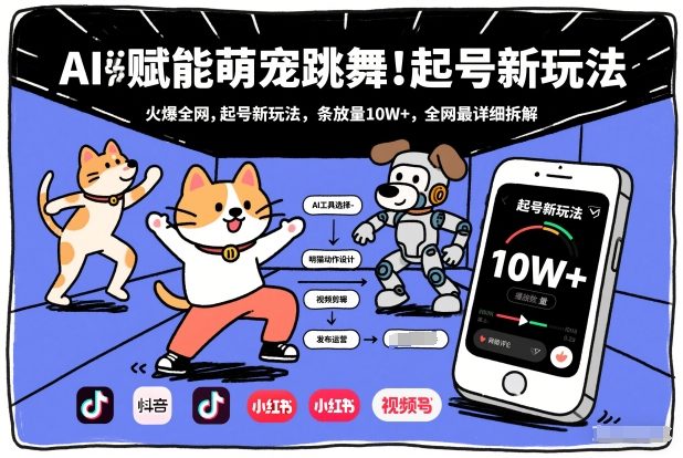 AI赋能萌宠跳舞，火爆全网，起号新玩法，条条播放量10W+，全网最详细拆解-领学通