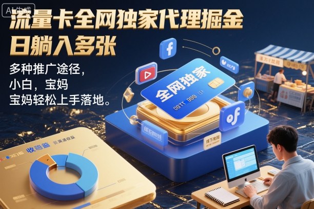 流量卡全网独家代理掘金,日躺入多张,多种推广途径,小白,宝妈轻松上手落地-领学通