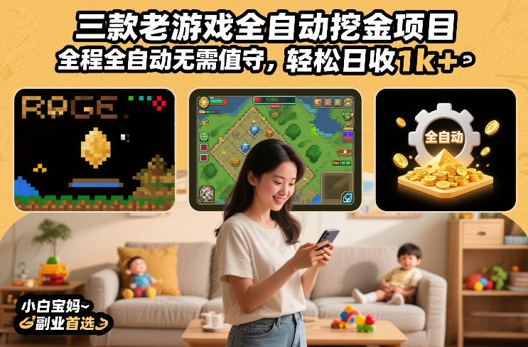 三款老游戏全自动挖金项目,全程全自动无需值守,轻松日收1k+,小白宝妈副业首选【揭秘】-领学通