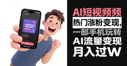 AI短视频热门涨粉变现，一部手机玩转AI流量变现，月入过W-领学通