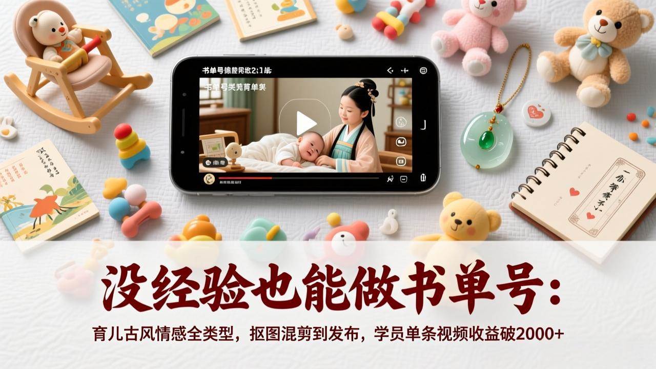 （17389期）没经验也能做书单号：育儿古风情感全类型，抠图混剪到发布，学员单条视频收益破2000+-领学通