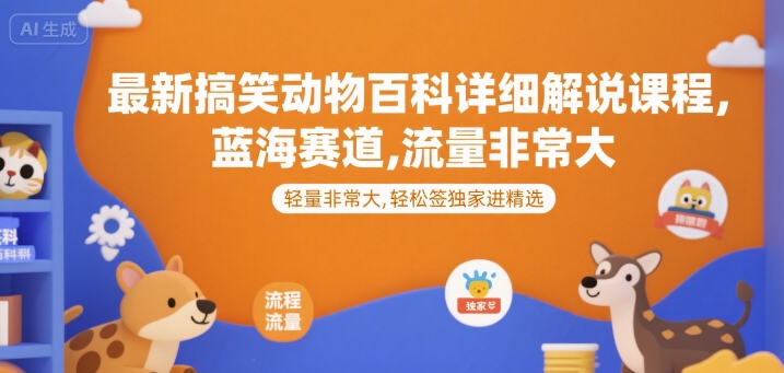 最新搞笑动物百科详细解说课程，蓝海赛道，流量非常大，轻松签独家进精选-领学通