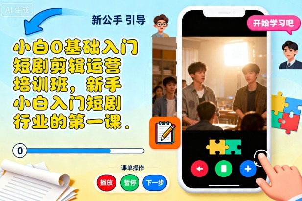 小白0基础入门短剧剪辑运营培训班,新手小白入门短剧行业的第一课-领学通