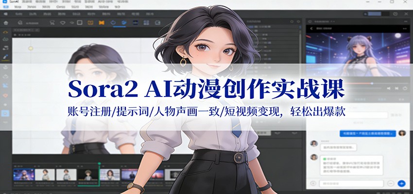 Sora2 AI动漫创作实战课：账号注册/提示词/人物声画一致/短视频变现，轻松出爆款-领学通