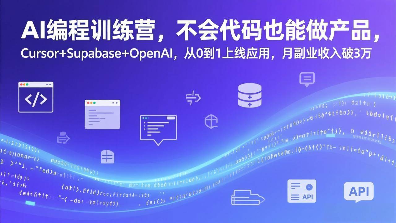 (17388期)AI编程训练营,不会代码也能做产品,Cursor+Supabase+OpenAI,从0到1上线应用,月副业收入破3万-领学通