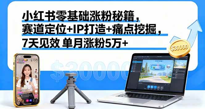 （16158期）小红书零基础涨粉秘籍，赛道定位+IP打造+痛点挖掘，7天见效 单月涨粉5万+-领学通