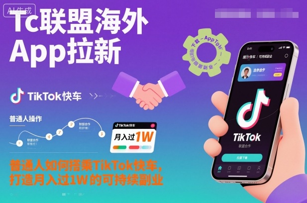 Tc联盟海外App拉新:普通人如何搭乘TikTok快车,打造月入过1W的可持续副业-领学通