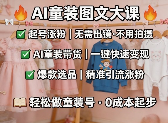 AI童装图文剪辑,某社群童装图文大课,起号涨粉、AI童装带货、爆款选品,无需出镜和拍摄-领学通