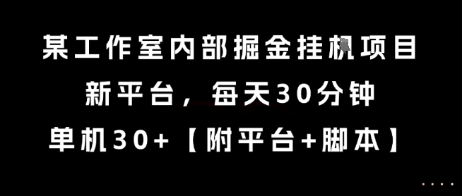 某工作室内部掘金挂G项目，新平台，每天30分钟，单机30+【揭秘】-领学通