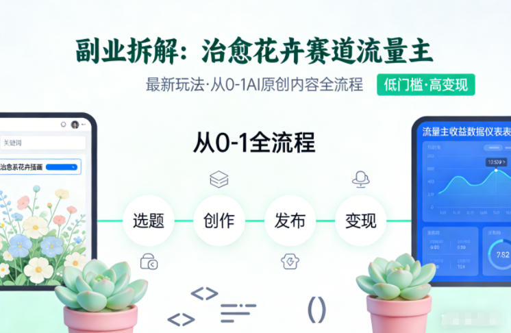 副业拆解：治愈花卉赛道流量主最新玩法，从0-1AI原创内容全流程-领学通