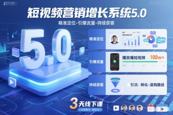短视频营销增长系统5.0,精准定位-引爆流量-持续获客,3天线下课(音频+图片)-领学通