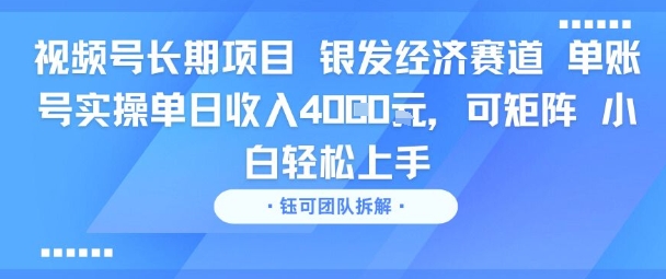 视频号长期项目 银发经济赛道 单账号实操单日收入1k，可矩阵 小白轻松上手-领学通