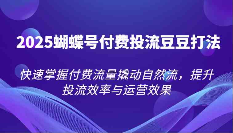 2025蝴蝶号付费投流豆豆打法，快速掌握付费流量撬动自然流，提升投流效率与运营效果-领学通