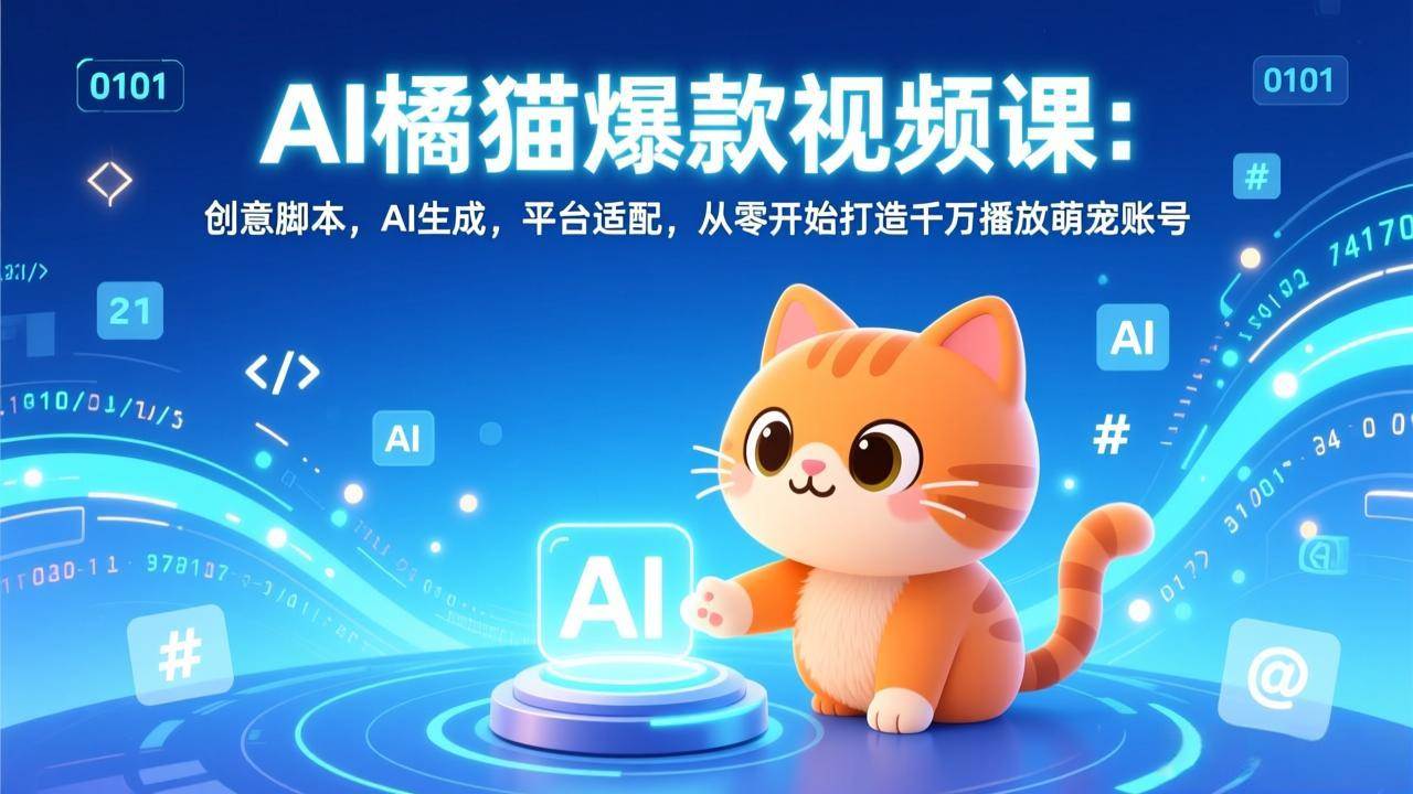 (17091期)AI橘猫爆款视频课:创意脚本,AI生成,平台适配,从零开始打造千万播放萌宠账号-领学通