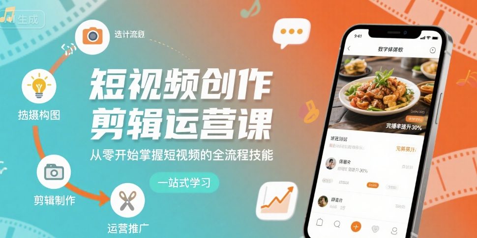 短视频创作剪辑运营课，从零开始掌握短视频的全流程技能-领学通