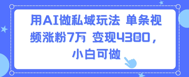 用AI做私域玩法，单条视频涨粉7W变现4.3k，小白可做-领学通