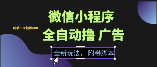 微信小程序全自动撸广告项目，彻底解决没流量的问题，新手一天8张+【揭秘】-领学通