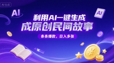 利用AI一键生成原创民间故事，无限制生成，条条爆款，日入多张-领学通