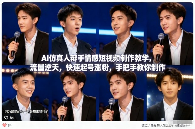 AI仿真人辩手情感短视频制作教学，流量逆天，快速起号涨粉，手把手教你制作-领学通