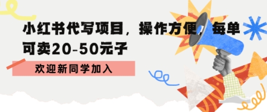 小红书代写项目，操作方便，每单可卖20-50米-领学通