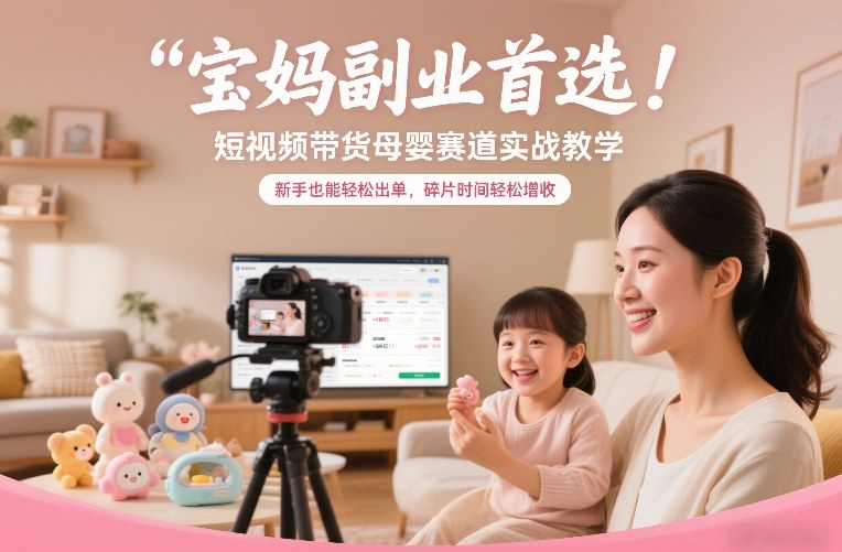 宝妈副业首选!短视频带货母婴赛道实战教学,新手也能轻松出单,碎片时间轻松增收-领学通
