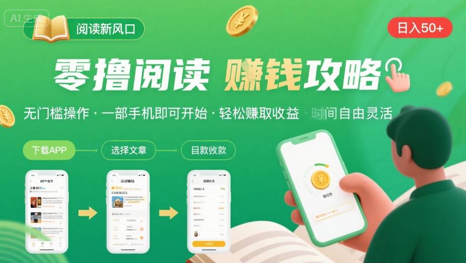 零撸阅读新风口，无门槛轻松挣，一部手机，日入 50-3张【揭秘】-领学通
