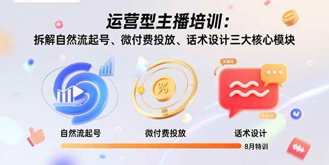 （15654期）运营型主播培训：拆解自然流起号、微付费投放、话术设计三大核心模块-8月-领学通
