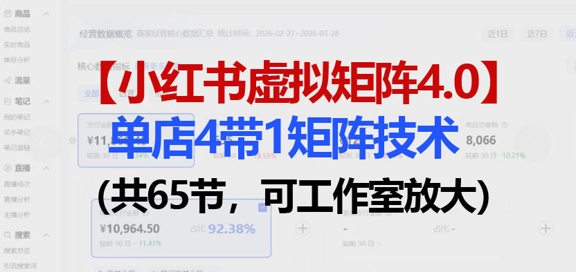 小红书虚拟矩阵4.0技术:单店4带1矩阵(共65节,可工作室放大)-领学通