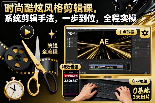 时尚酷炫风格剪辑课,系统剪辑手法,一步到位,全程实操-领学通