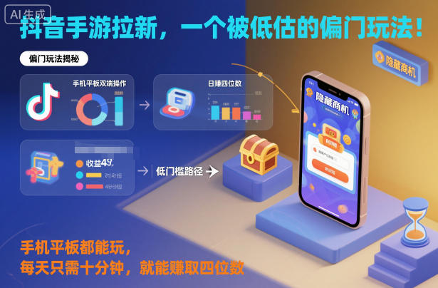 抖音手游拉新,一个被低估的偏门玩法!手机平板都能玩,每天只需十分钟,就能賺取四位数【揭秘】-领学通