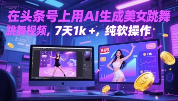 在头条号上用AI生成美女跳舞视频，7天1k+，纯软件操作-领学通