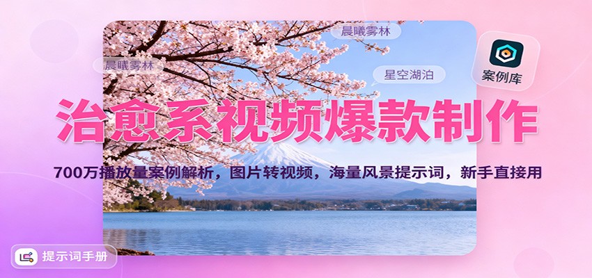 治愈系视频爆款制作,700万播放量案例解析,图片转视频,海量风景提示词,新手直接用-领学通